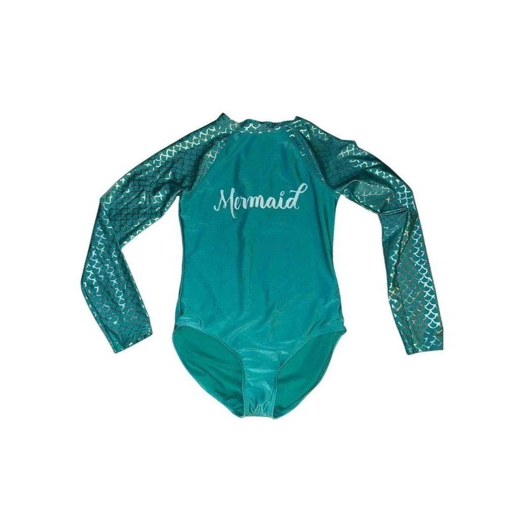 Cat & Jack Girls Mermaid Long Sleeve Swimsuit Size 14-16 Blue resort vacation‎